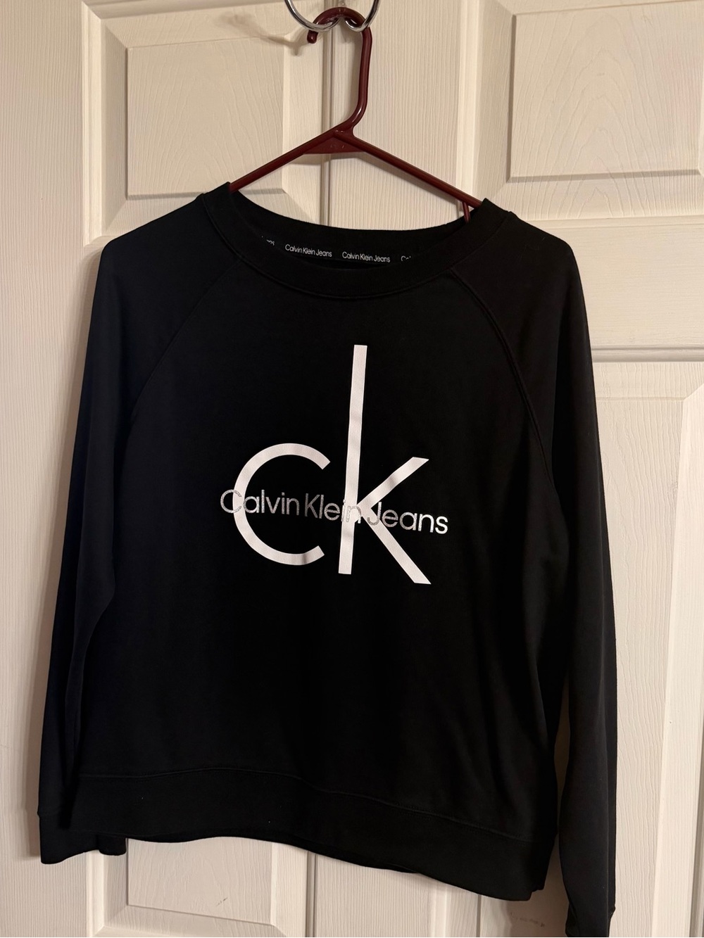 Women’s Calvin Klein Jeans Black Crewneck Sweatshirt with White CK Logo Size L